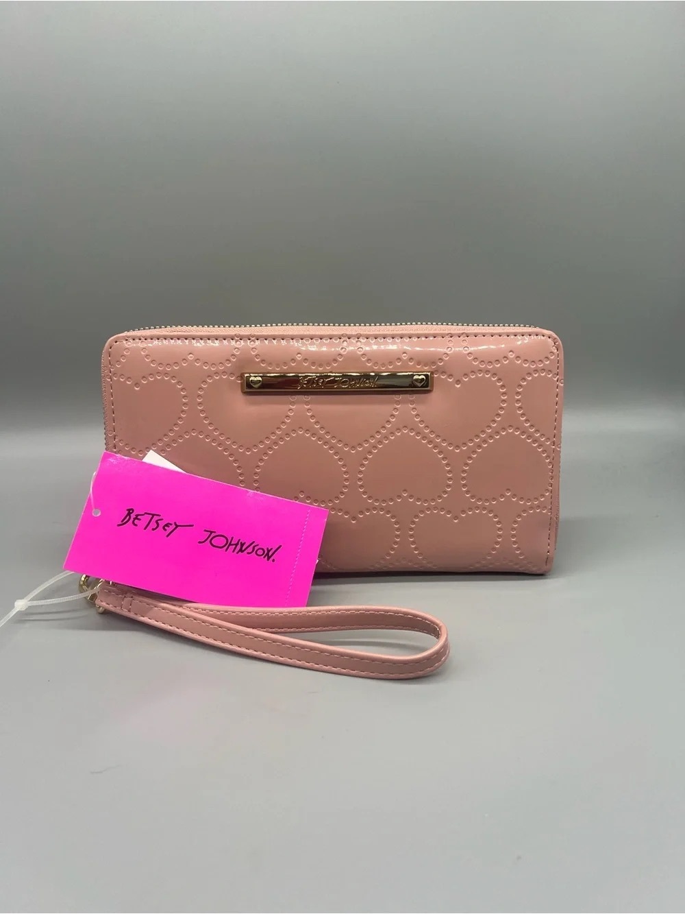 Betsey Johnson Blush Pink Heart-Embossed Wristlet Wallet